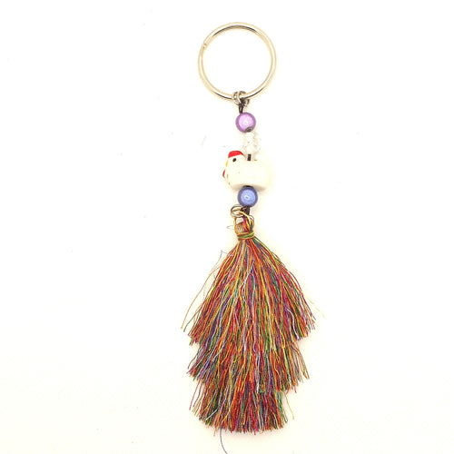 Ceramic Chicken Bead & Glass Bead with Sassy Tiered Tassel Purse charm zipper pull - Florida Poppy